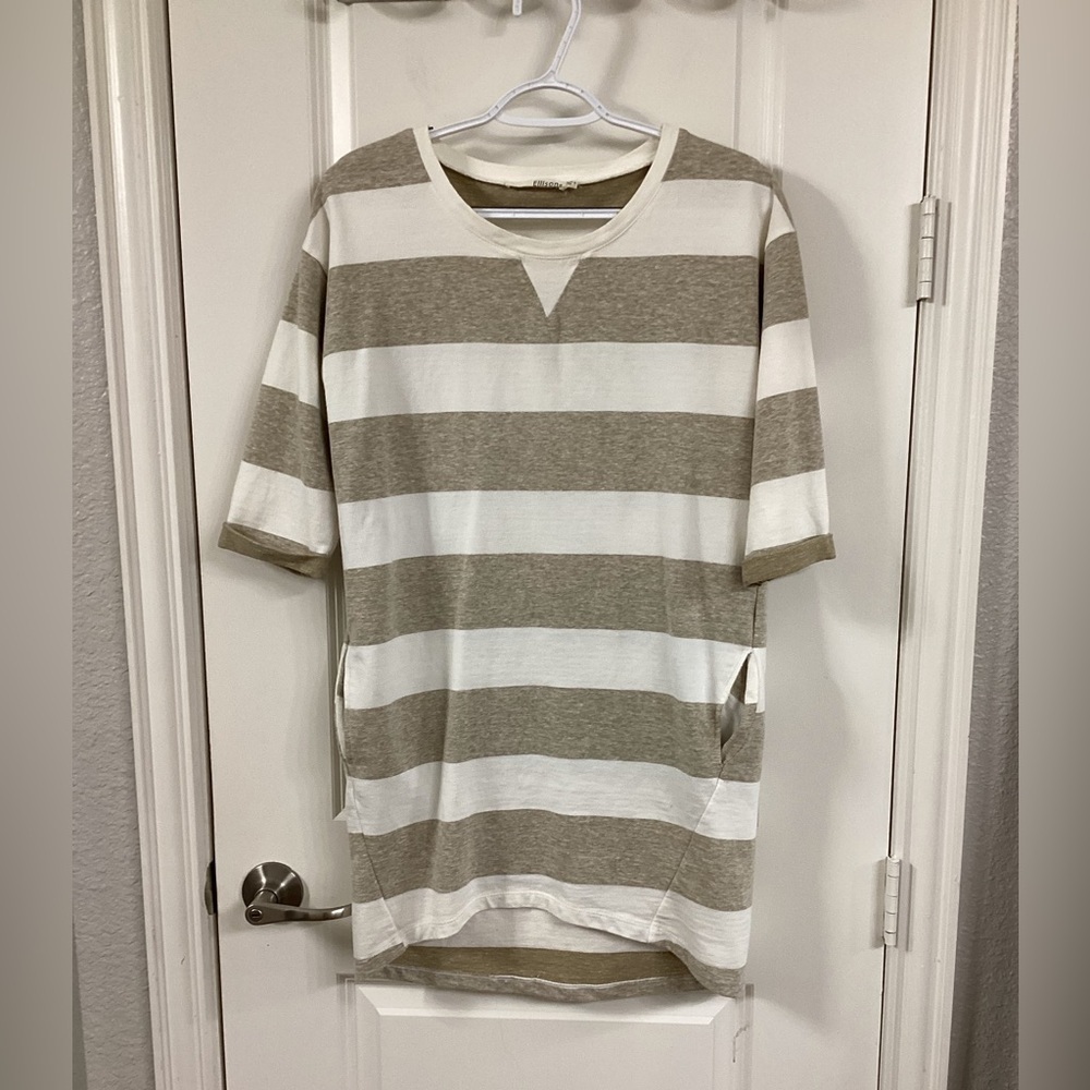 Ellison Beige and White Striped 3/4 Shirt Dress